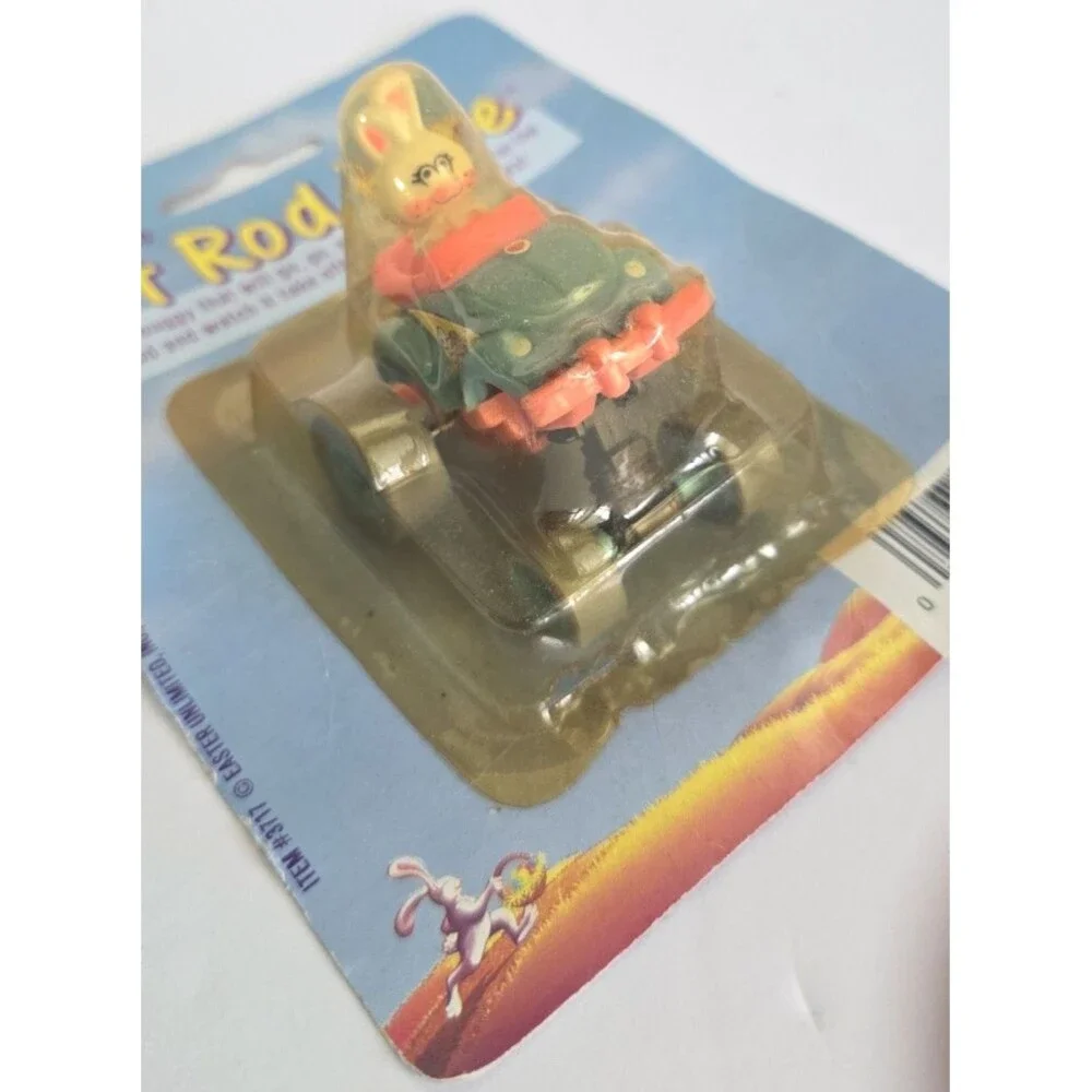 Vintage Easter Unlimited Hot Rod Hare Press Down & Go Mini Bunny Buggy Car Toy